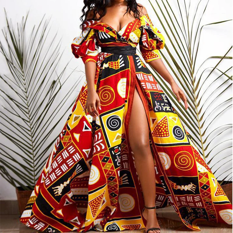 

Sexy V Neck Backless Maxi Dress Women African Dashiki Evening Party African Dresses Women Africa Clothing Robe Africaine Outfits