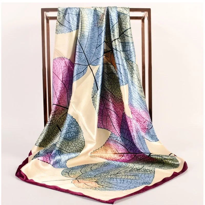 90x90cm Women Silk Scarf Small Satin Square Print Wrap Foulard Femme Handkerchief Bandana Neck Hair Skinny Tie Scarves Shawl 5