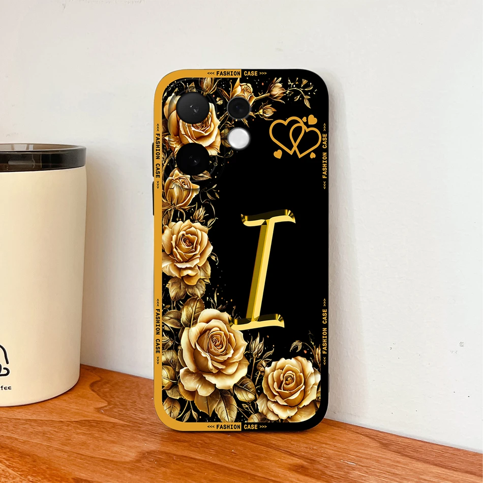 Fashionable Rose Letters Soft Liquid Silicone Phone Case with Camera Coverage and Anti-Drop Protection