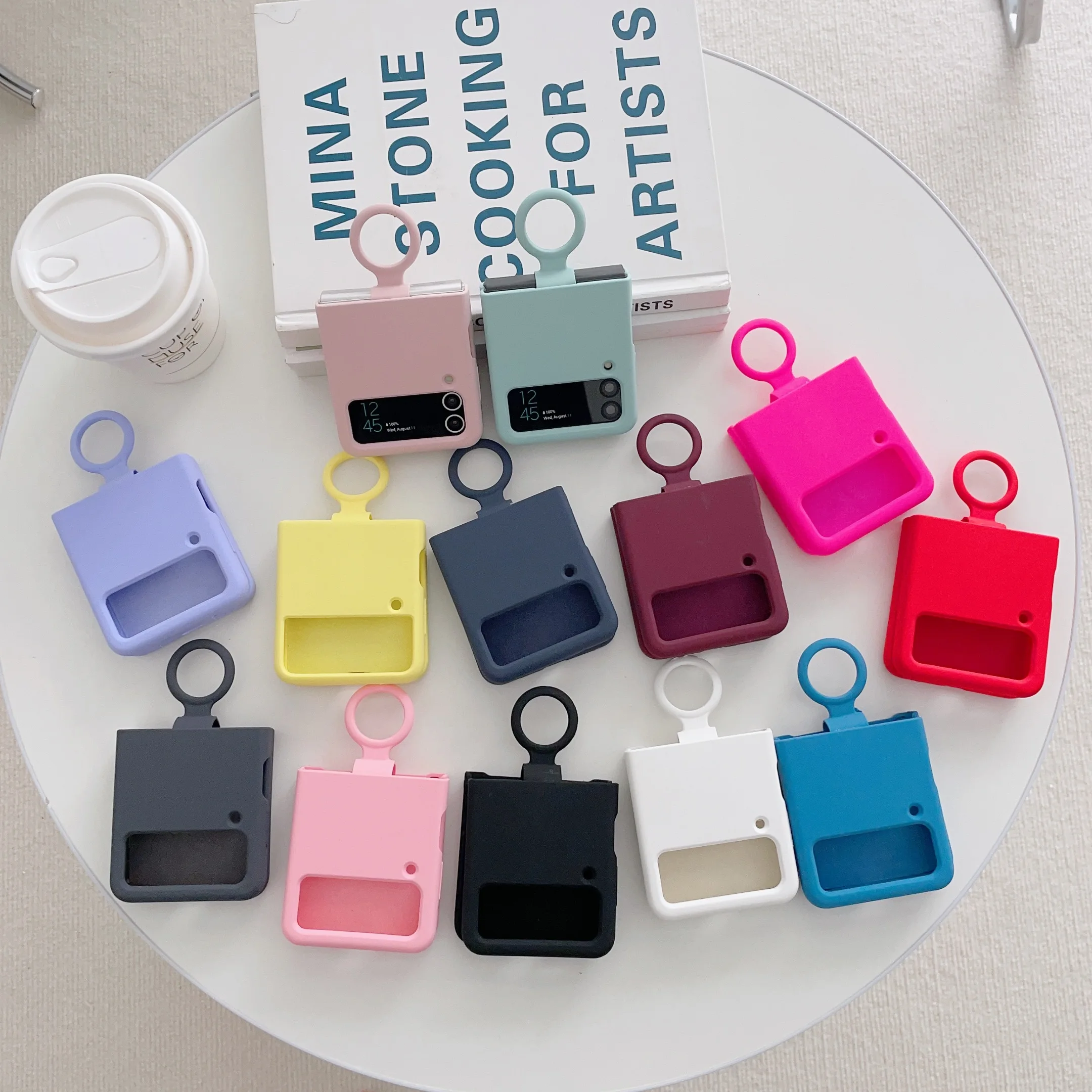 Custodia Pieghevole In Silicone Liquido Color Caramella Per Samsung Galaxy Z Flip 3 4 Cover Finger Ring Holder