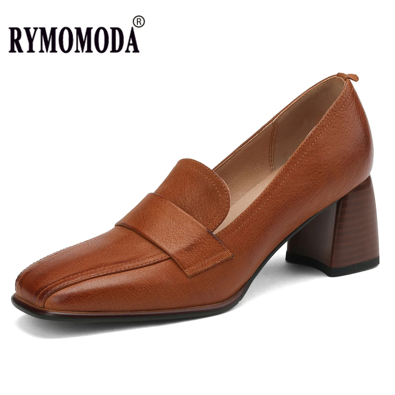 

Real Leather Pumps Women 2023 Fashion Genuine Leather Block Heel Comfortable Office Lady Handmade Quality Shoe Big Size 42