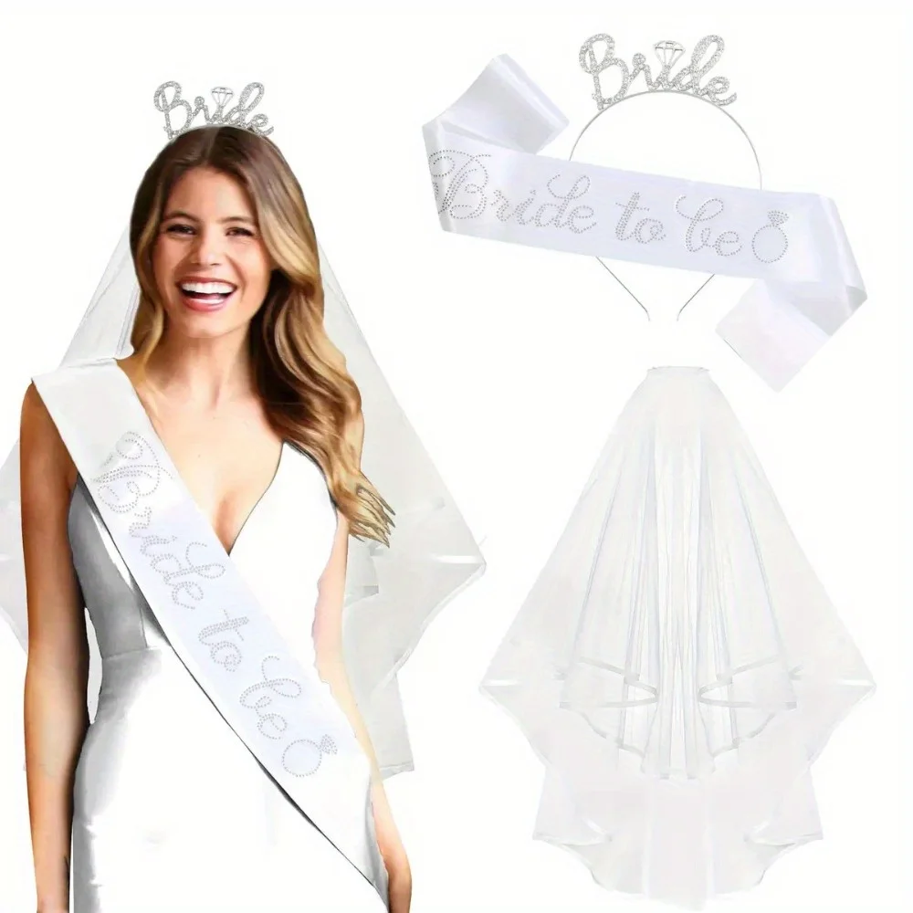 סט של קשת, הינומה וסרט גוף BRIDE
