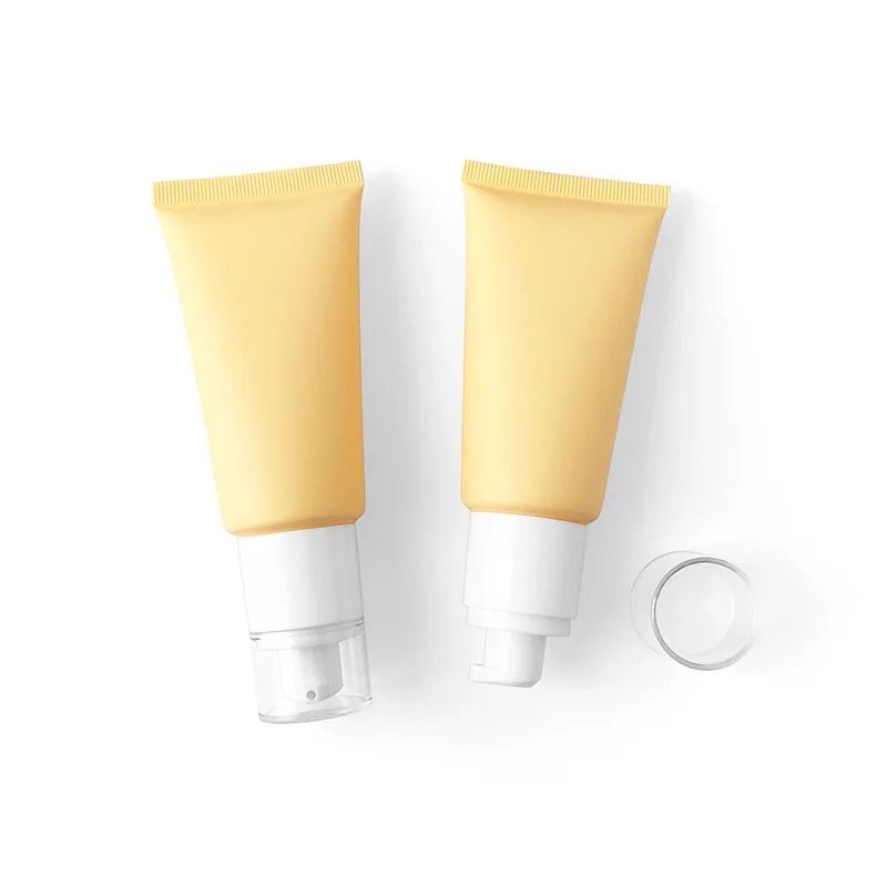 

50g Matte Yellow Airless Pump Bottle 50ml Empty Facial Base Foundation Concealer Squeeze Cosmetic Cream Container Packaging Tube