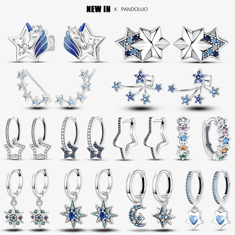 Boucles d'Oreilles Bleues en Forme d'Étoile pour Femme, Pendentif en Argent 2023, Bijoux de ix, Cadeau Tendance, Nouvelle Collection 925