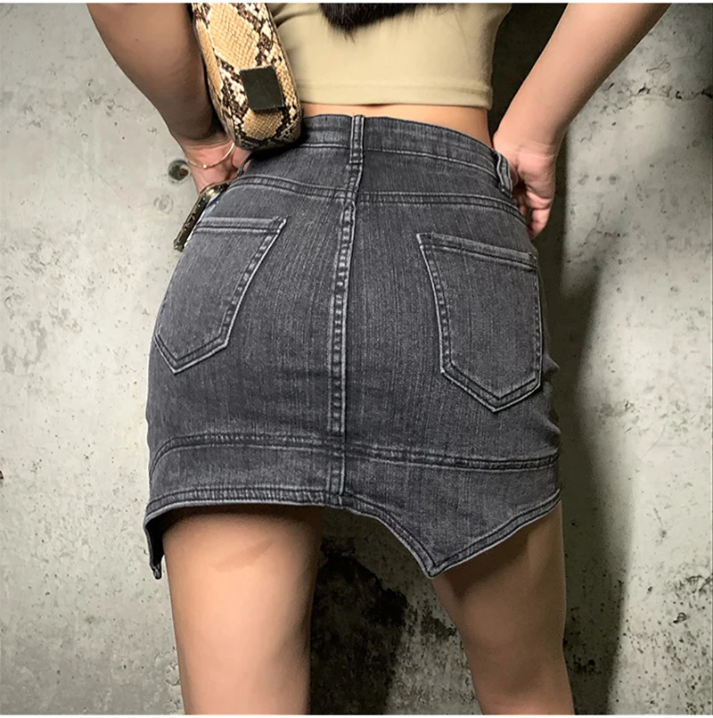 QOERLIN Shorts Skirts Women Summer Irregular Denim Skirts Skinny Slim Korean-style Wide Leg Trendy Chic Solid Jeans Saia Mujer biker shorts