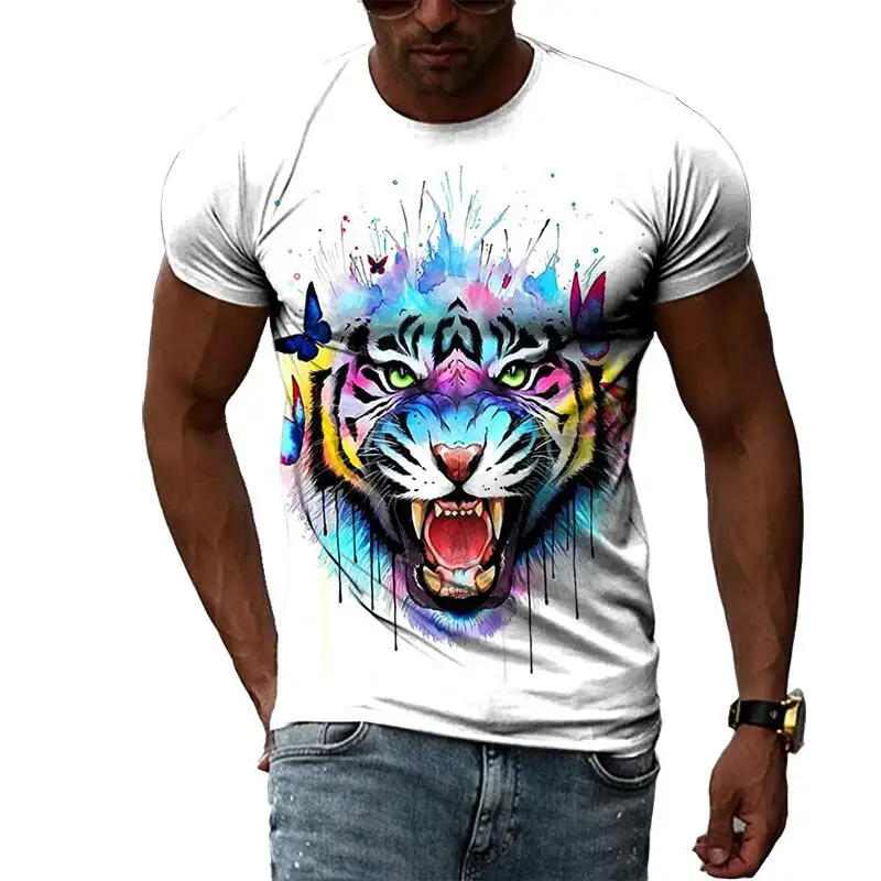 

Summer Fashion Animal Tiger graphic T Shirts For Men Casual 3D Print Tee Hip Hop Harajuku Personality Round Neck Short Sleeve