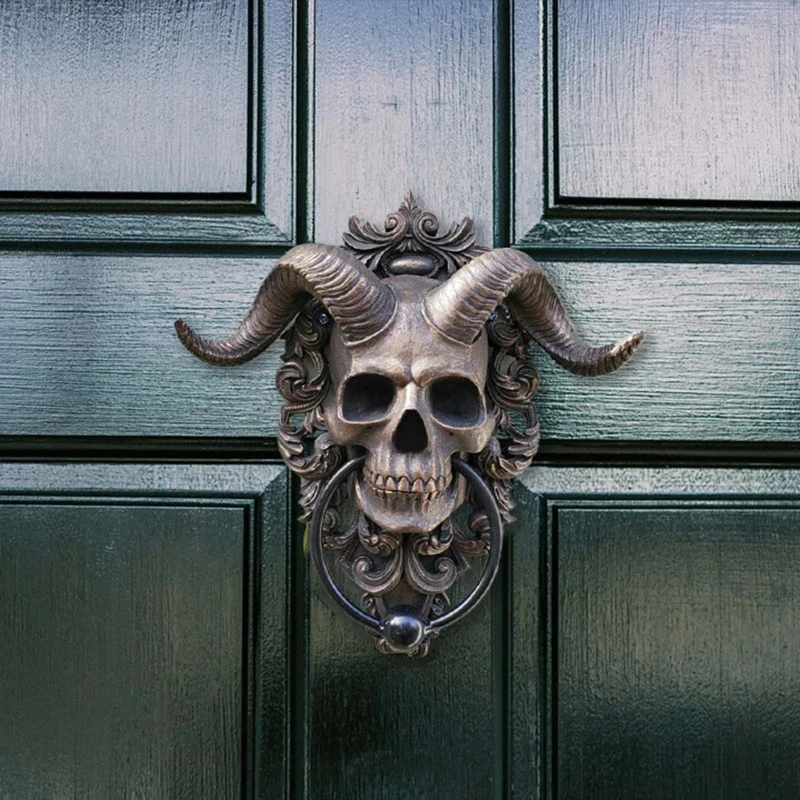 Description Picture 4 of itemModern Art Door Ring Hell Demon Horned Skull Hanging Door Knocker-heavy Duty Gothic Door Knocker-perfect Home Decoration Knocker