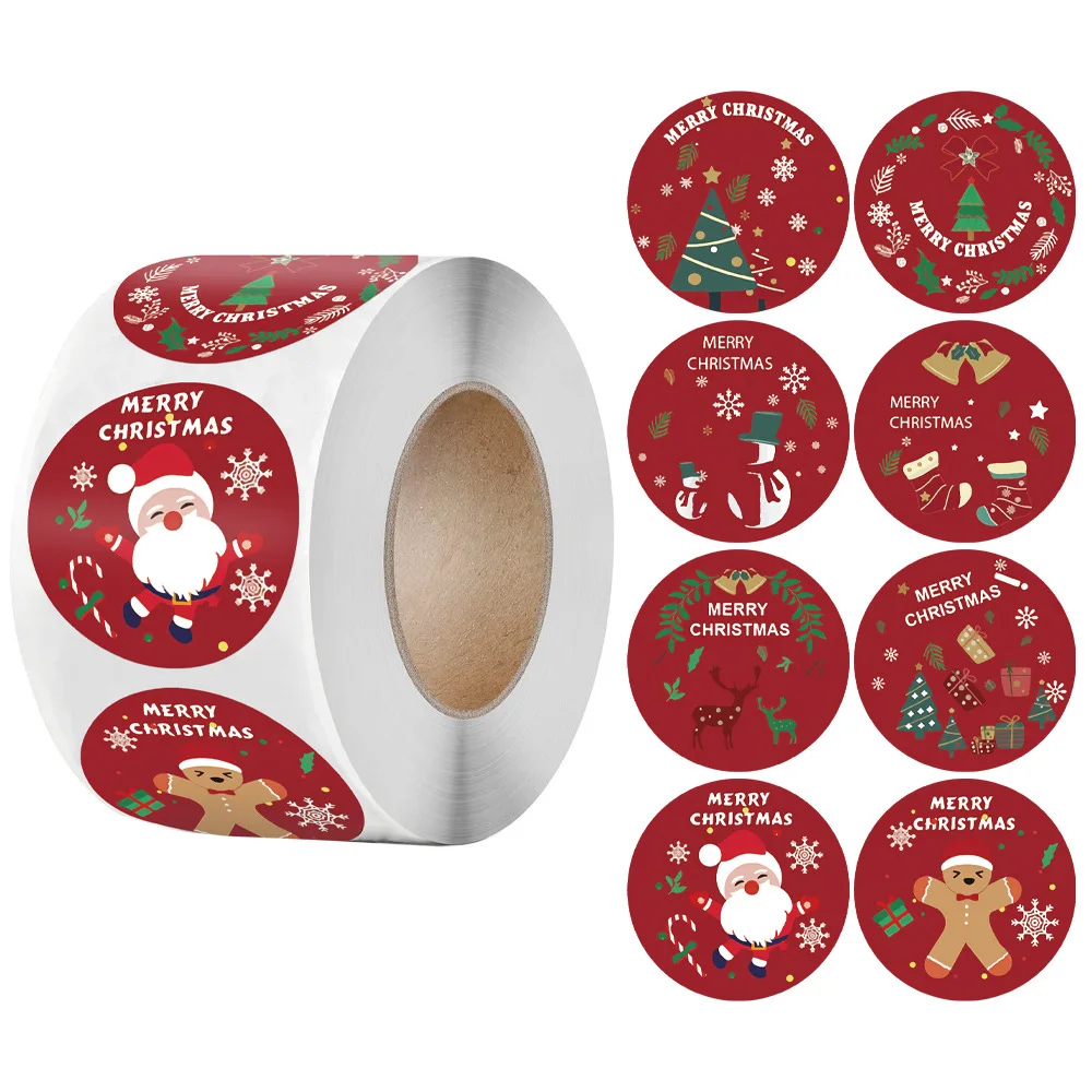 Merry Christmas Stickers Roll - 300 Self-Adhesive Square Labels, 1.5 Inch, 2 Patterns (Gold) - View #3