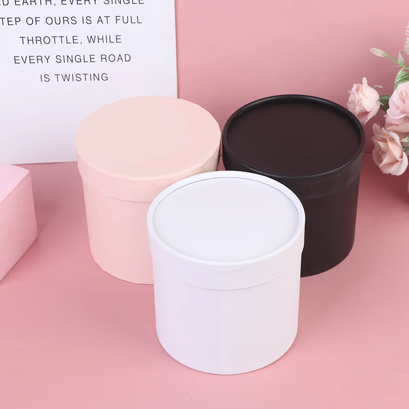 Gift Boxes 12*12cm Round Flower Paper Boxes Lid Hug Bucket Florist Gift Packaging Box Portable Gift Candy Bar Boxes Party Wedding Supply