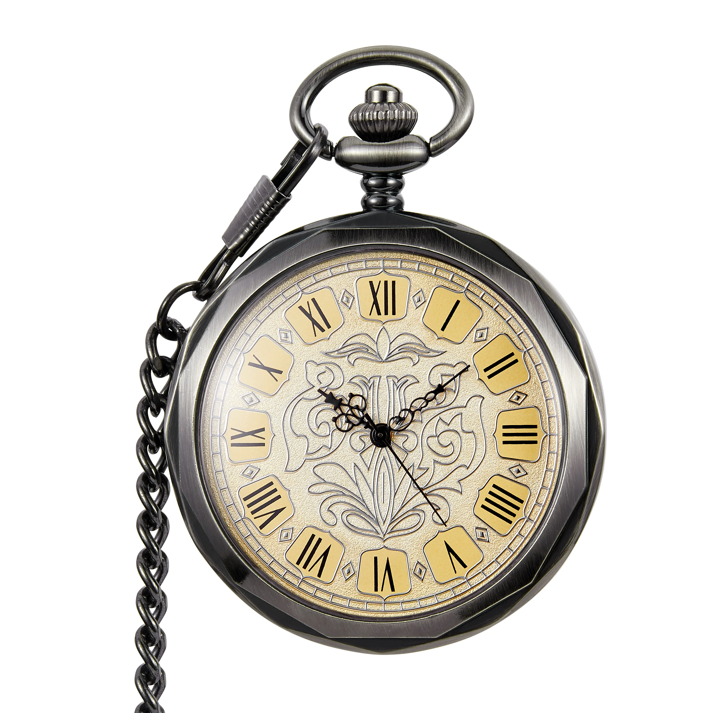 Relojes de bolsillo Mechanical Wind Up Fob Watch Exquisite Steampunk Open Face Style PocketWatch Chain Trendy Hand Winding Clock