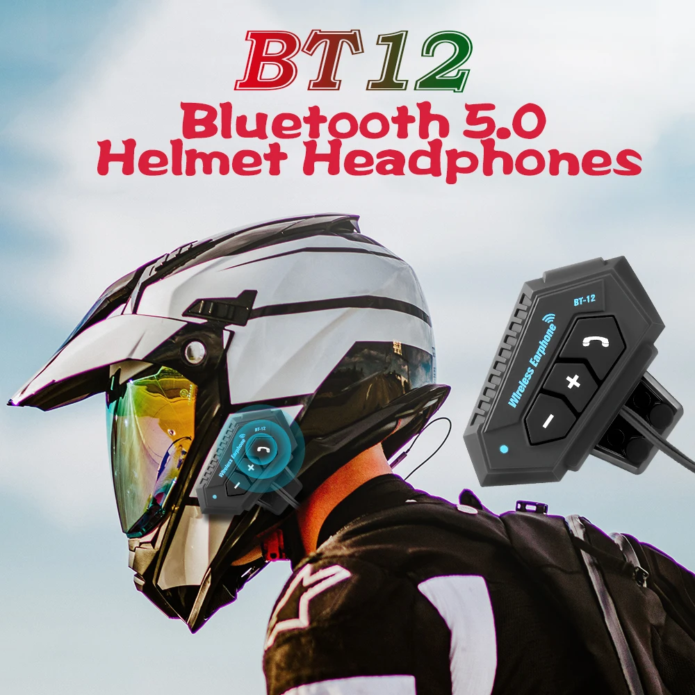 

Гарнитура для мотоциклетного шлема BT12, беспроводные наушники для верховой езды BT5.0, автоматический ответ, наушники с шумоподавлением, водонепроницаемые мотоциклетные наушники