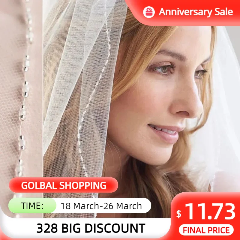 

V189 Wedding Veil Crystal Beaded Edge Bridal Veil with Comb 1 Tier Fingertip Wedding Veils Bridal Accessories Soft Tulle