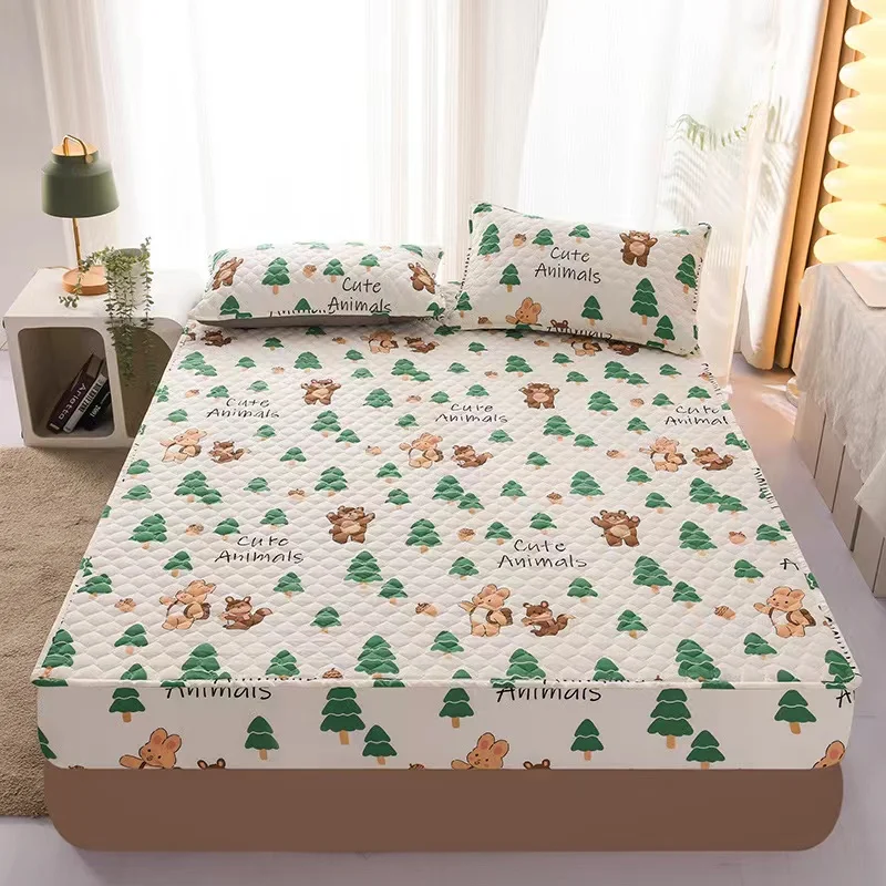 

High-grade Double Queen Size Pure Cotton Printed Bed Protector Cover 100% Cotton Quilted Mattress Cover Not Included Pillowcase