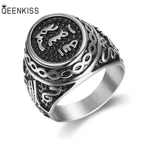 

QEENKISS RG8101 Fine Jewelry Wholesale Fashion Trendy Man Birthday Wedding Gift Retro Creative Letter Hiphop Titanium Steel Ring