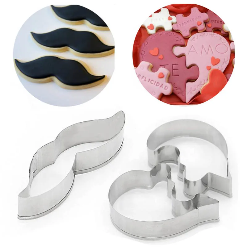 

Heart Cookie Molds Moustache Shaped Cookie Cutter Funny Love Wedding Puzzles Romantic Cookies Mold Biscuits Stamp Bakeware ToolS