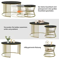 Anajqaqia Table basse, lot de 2, table basse moderne à poser l'une sur l'autre, table de salon, table de canapé, structure en métal, ronde, noire 5