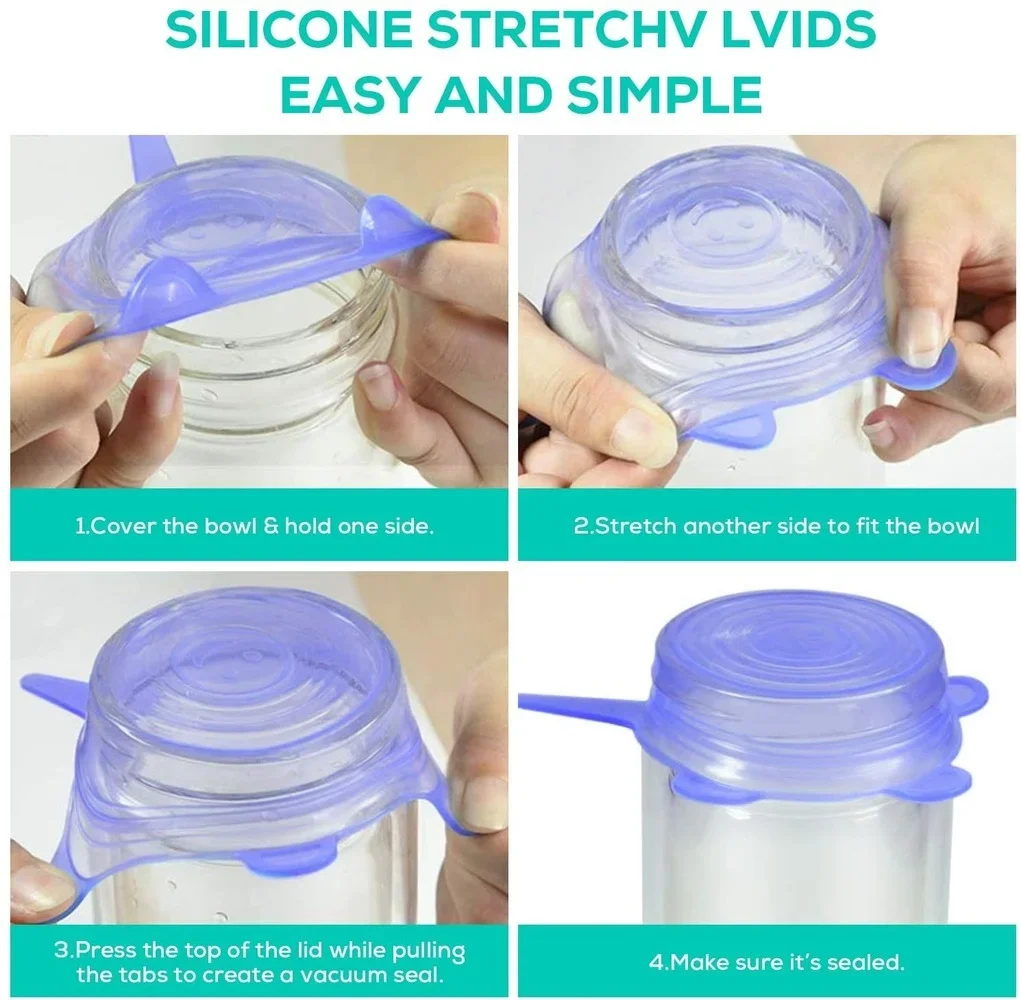 Food Cover Silicone Stretch Lids 13PC Reusable Durable for Cups Small Bowls Soda Can Oui Yogurt Jars