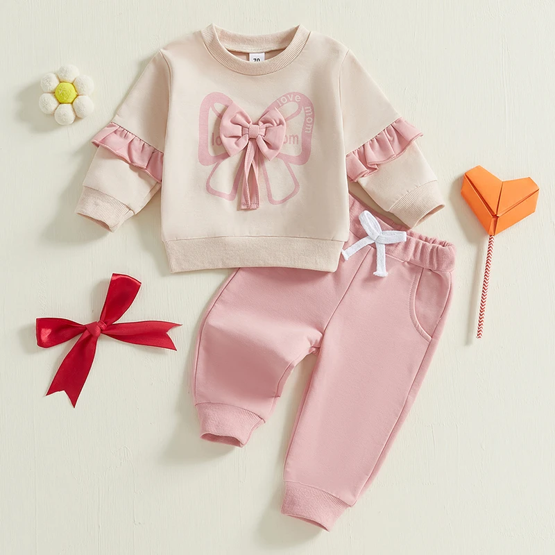 Toddler Girl Ruffle Bow Sweatshirt & Pants Set 2