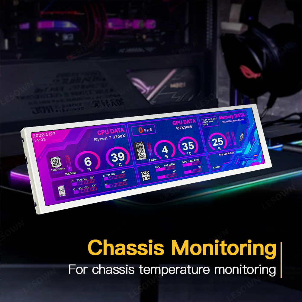 LESOWN 바 디스플레이 7.9 인치 흰색 LCD 와이드 미니 하위 화면 HDMI IPS 터치 400x1280 Aida64 모니터 PC 케이스 Raspberry Pi