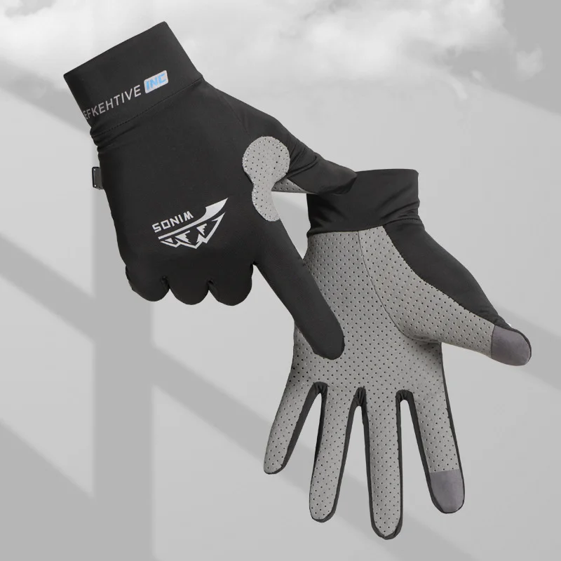 Men's Ice Silk Gloves winter Thin Outdoor Riding Anti Slip Sunscreen Full Finger Fishing Gloves Kayak Rowing