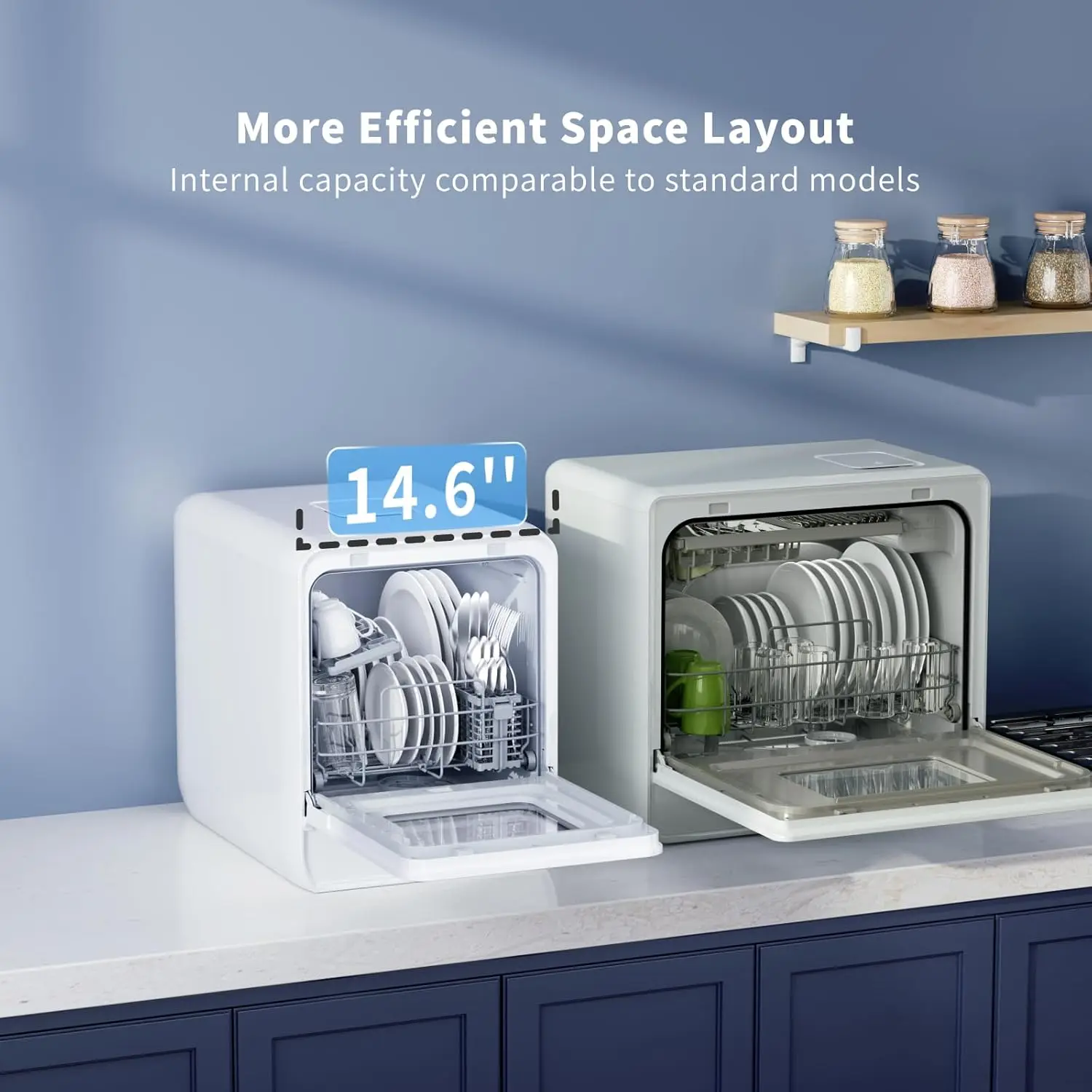 Portable Countertop Dishwasher with 5L Water Tank, Mini Dishwasher with 14.6” Ultra-Narrow Design, 9 Programs, 24H White 2