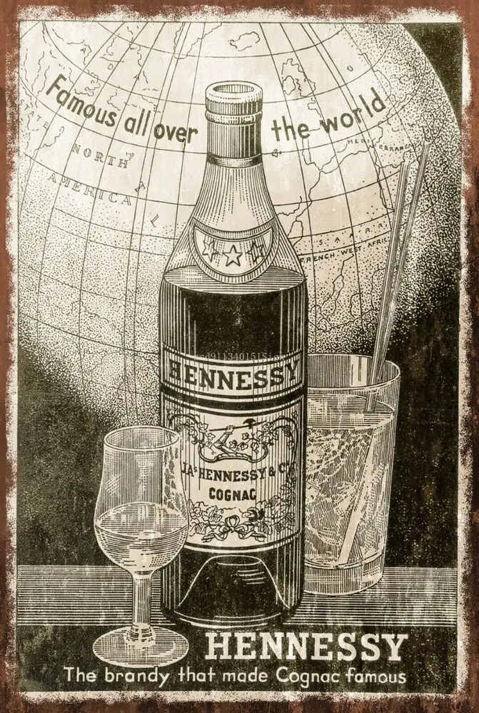 

Hennessy Cognac Brandy Advert Retro Vintage style Metal Sign, Pub Bar Mancave