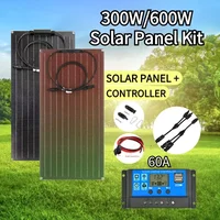 Kit de panneaux solaires flexibles, Module PV 300W, 600W + 12V/24V, contrôleur, cellule de câble solaire pour maison, extérieur, voiture, bateau, batterie, voyage de Camping 1