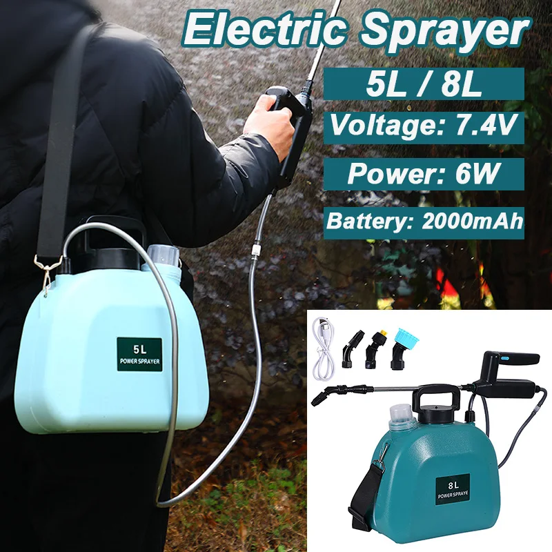 Gardens Battery Sprayer 5L/8L 2000mAh Electric Spray With 3Pcs Nozzles Shoulder Automatic Atomization Watering Flowers Tools