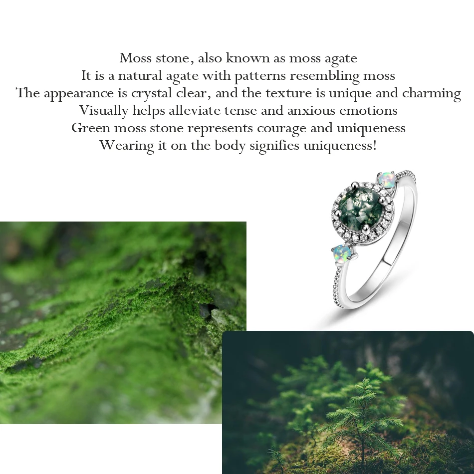 WES 925 Sterling Silver Natural 6*6mm Moss Agate Rings For Woman Anniversary Birthday Gift Fine Jewelry Trendy Elegant