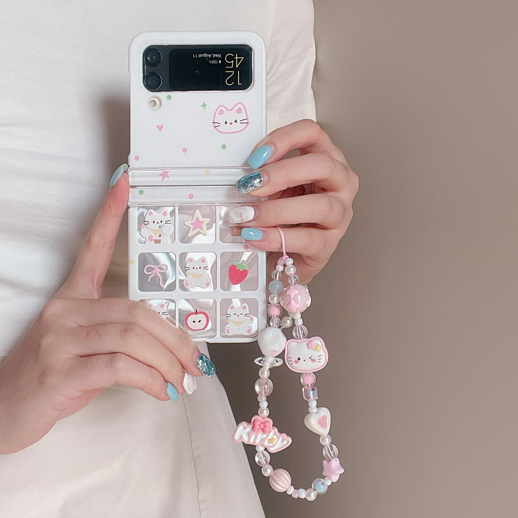 Nine Grid Cat Shockproof Phone Case with Strap and Lanyard - Hard Cover for Samsung Galaxy Z Flip Series