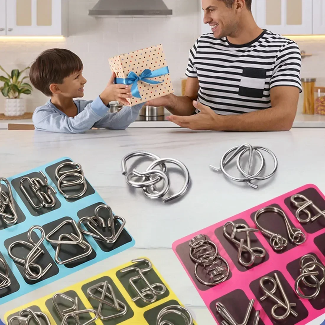 Chinesisches Ringpuzzle aus Edelstahl, geistiges Denkaufgabe-IQ-Entwicklungsspiel für logisches Denken von Kindern und Erwachsenen – Detail 3