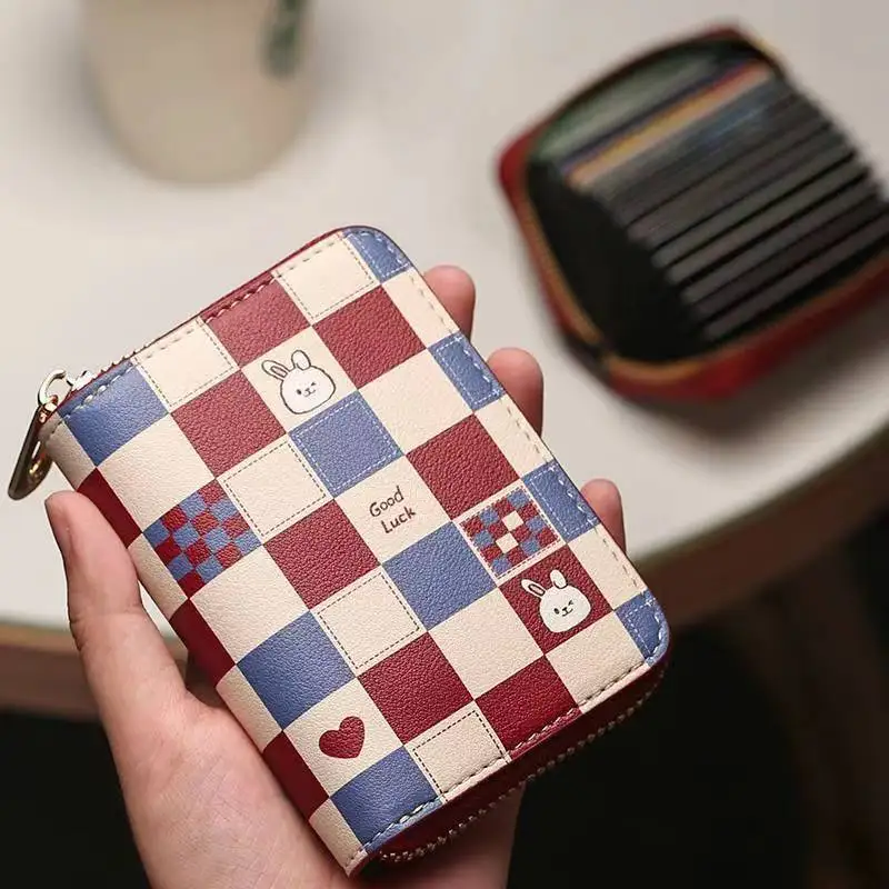 New RFID Card Bag 9/18 Cards Slots Card Wallet Checkerboard Rabbit Print Car Driver's License Storage Bag ID Credit Holder