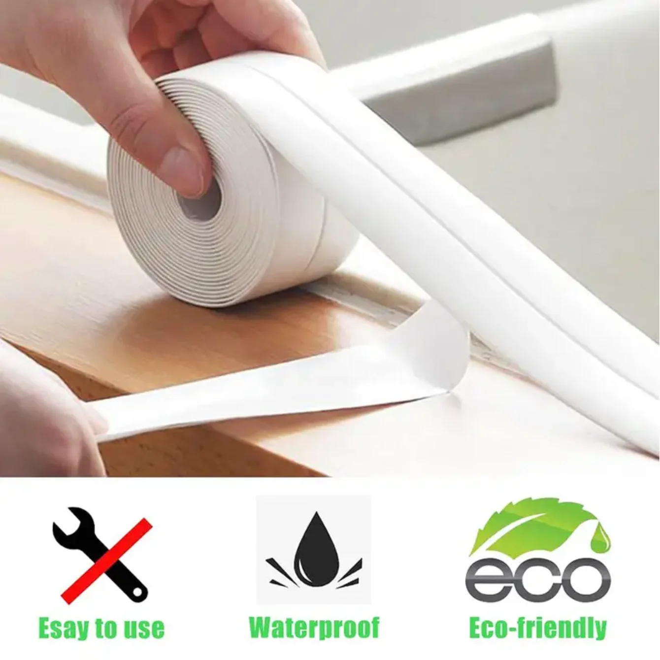 Caulk Strip PE Self Adhesive Tape for Bathtub Bathroom Shower Toilet  Kitchen and Wall Sealing 11 Ft Length (38 mm 1 Pack, White) 