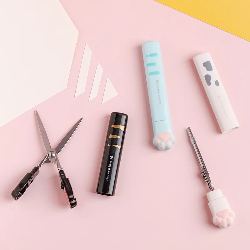 1Pcs Cute Multifunctional Hand Scissors Folding Design Mini Portable Kawaii Cat Paw Art Scissors School Stationery Novelty