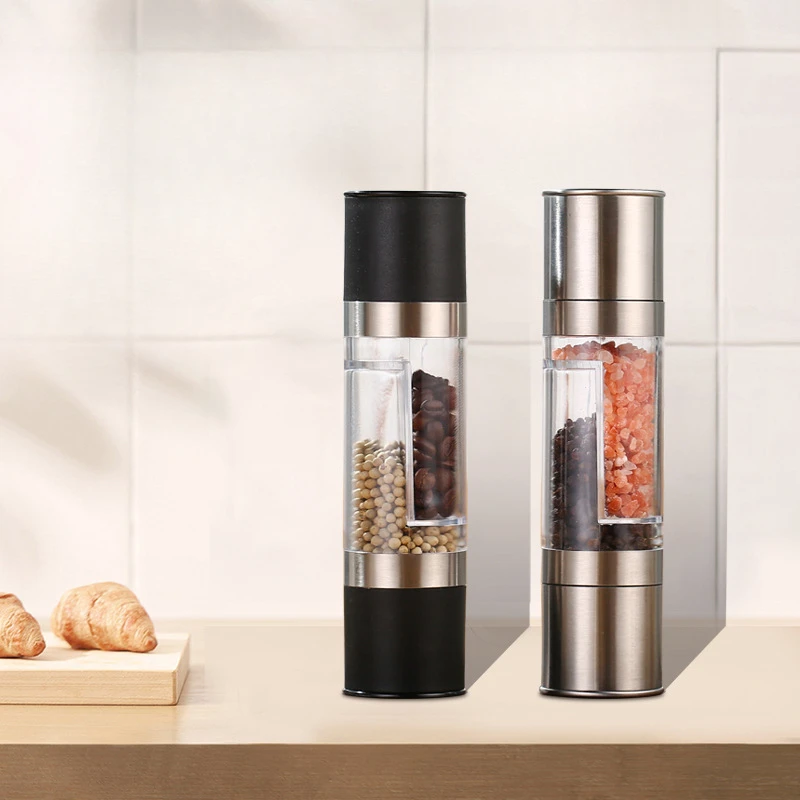 Salt and Pepper Grinder 2 in 1 Manual Stainless Steel Salt Pepper Mills Adjustable Ceramic Grinding Spice Mill Kitchen Tool