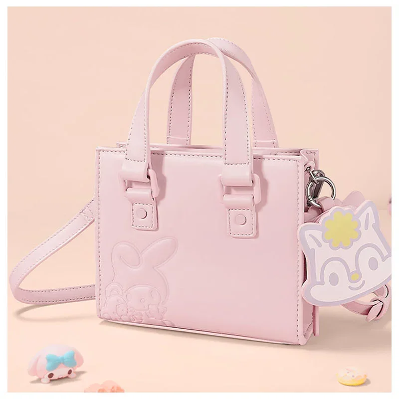 

Cartoon Cute Sanrios My Melody Cinnamoroll Kuromi PU Cambridge Bag Kawaii Portable Storage Handbag Single Shoulder Bag Girl Gift