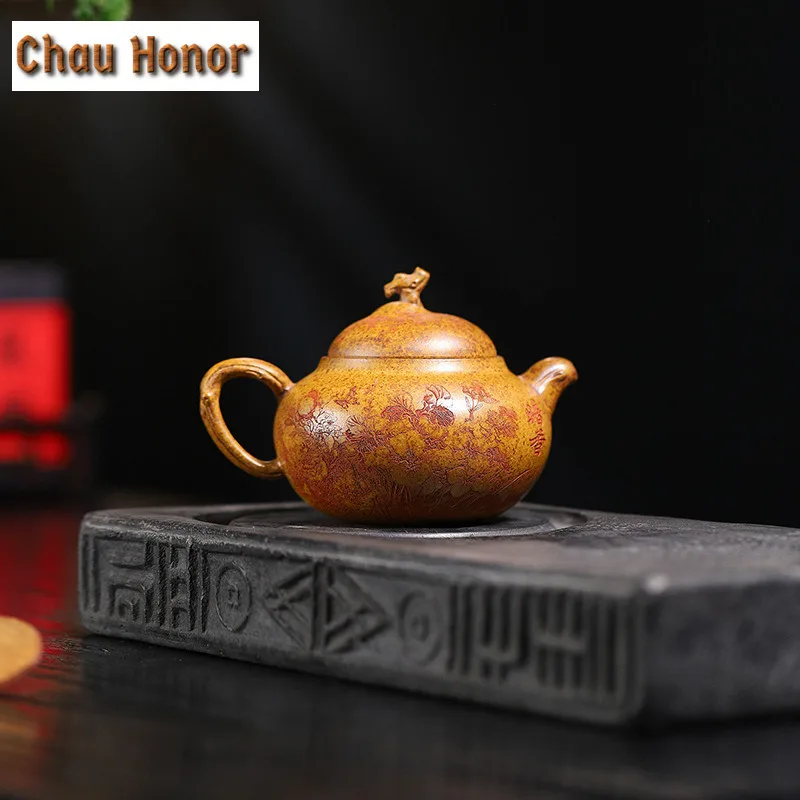 260ml Yixing Purple Clay Teapots Handmade Gourd Pot Raw Ore Wood-fired Section Mud Tea Making Kettle With Filter Zisha Tea Set