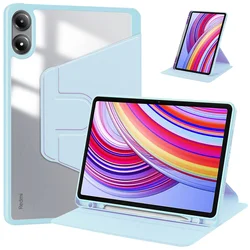 Versatile Tablet Case with Pen Holder and 360° Rotating Clear Acrylic Design for Poco Pad 12.1 inch (Sky blue)