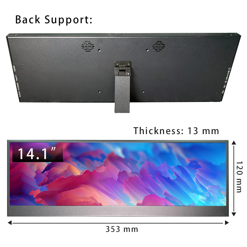 LESOWN PC GPU CPU ͸  Ʈġ  , USB CŸ 1920x550 IPS HDMI ġ ̵  ÷, 14.1 ġ