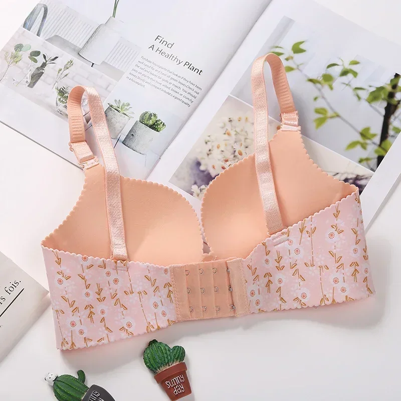 Women Flower Print Seamless Bra Sexy Lingerie Floral Push Up Bras One-Piece Underwear 6