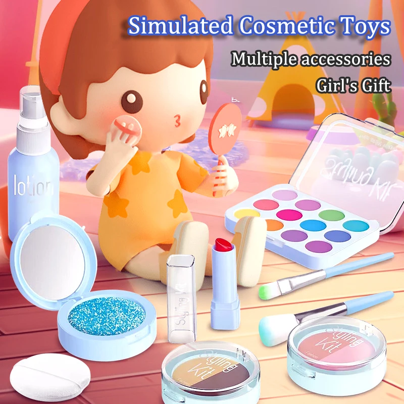 Girl Simulation Cosmetics Set Pretend Makeup Game Lipstick Eyeshadow Model Set House Party Activities Role Play Girls Toys Gifts makeup toy princess pretend toys cosmetics set