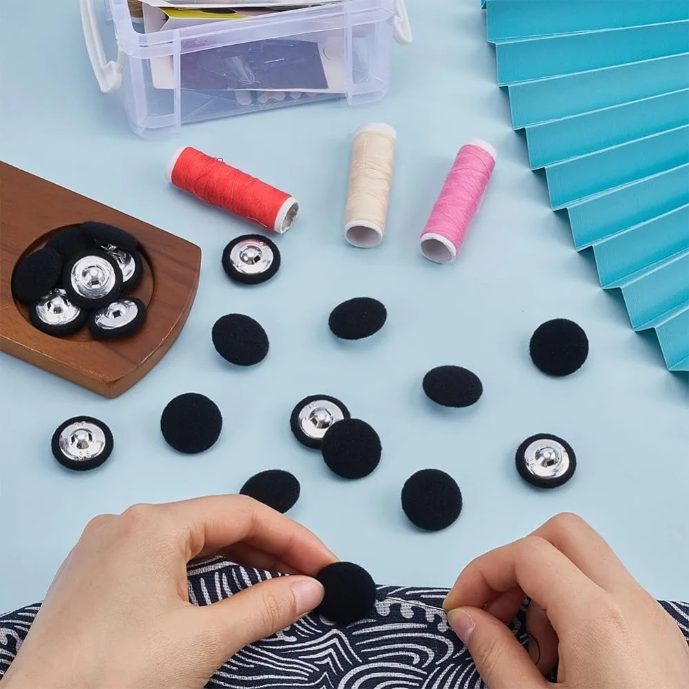 1 Box 20Pcs Black Velvet Buttons 0.91"(23mm) Round Fabric Covered Velvet Cloth Tuxedo Button with Iron Shank for Sewing 4