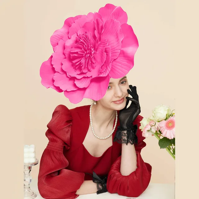 Exaggerated Large Flower Turban Cap Women Tea Party Wedding Flower Cocktail Mesh Feathers Hair Clip Church Ladies Accesorios 1