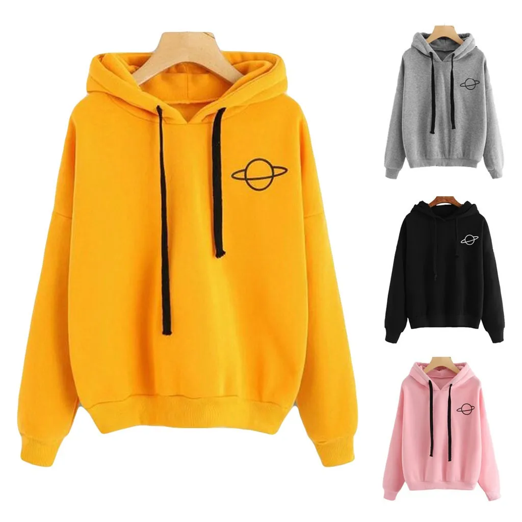 

Hoodies Soolid Sweatshirts Fashion Heart Printed Yellow Black Pink Hoodies Autumn Winter Fleece Hip Hop Hoody Female Casual Tops