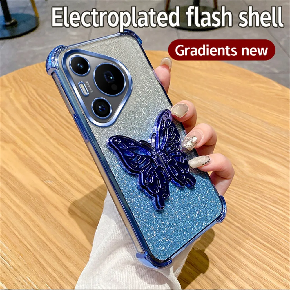 Shockproof Glitter Butterfly Stand Phone Case with Plating Cover