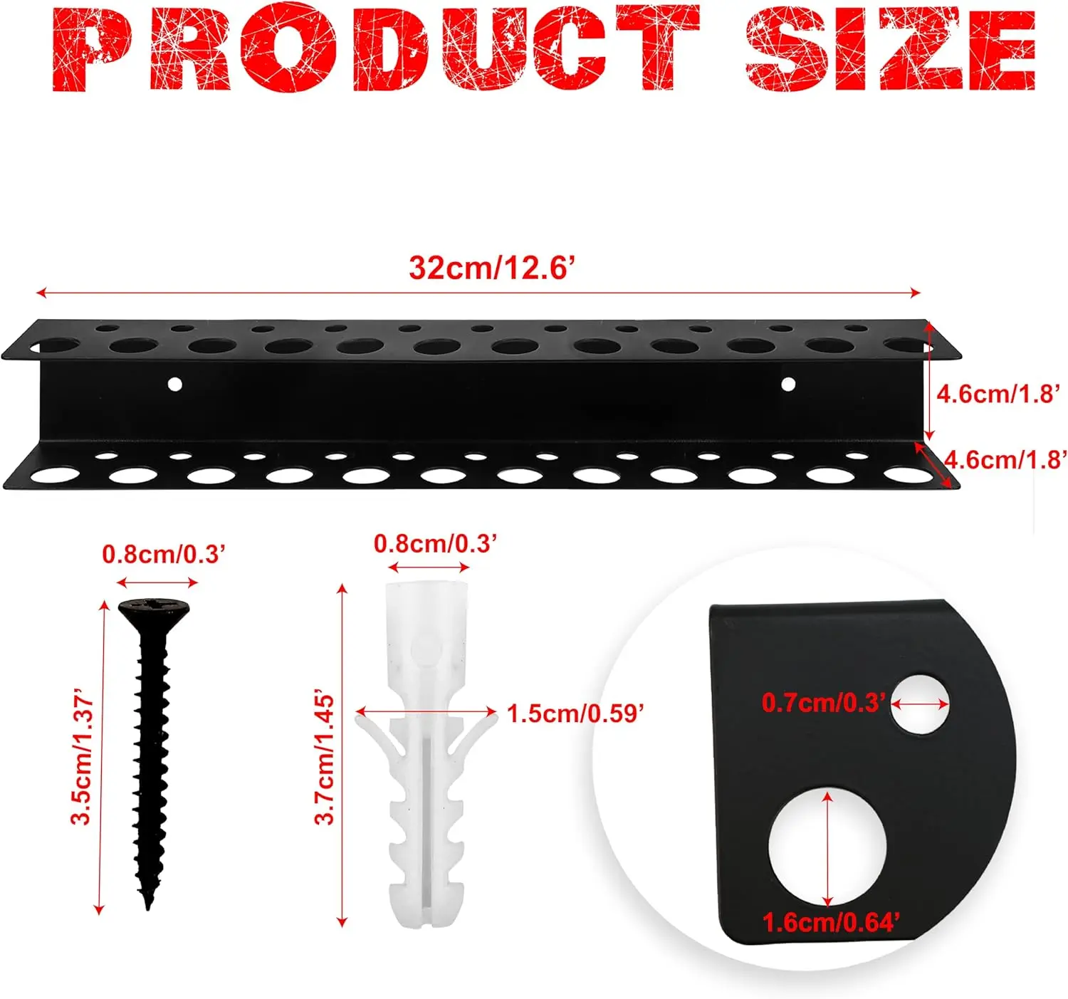 Screwdriver Holder Wall Mount 23 Holes 12.6" Heavy Duty Tool Organizer Rack for Garage Workshop Shed