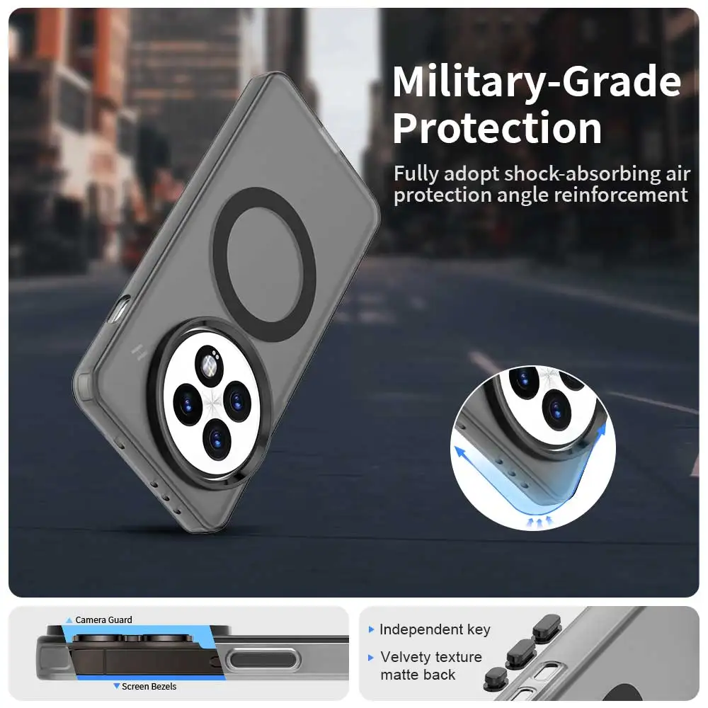 Slim Matte Clear Magnetic Wireless Charging Protective Case - Military Shockproof Candy Color Frosted Cover
