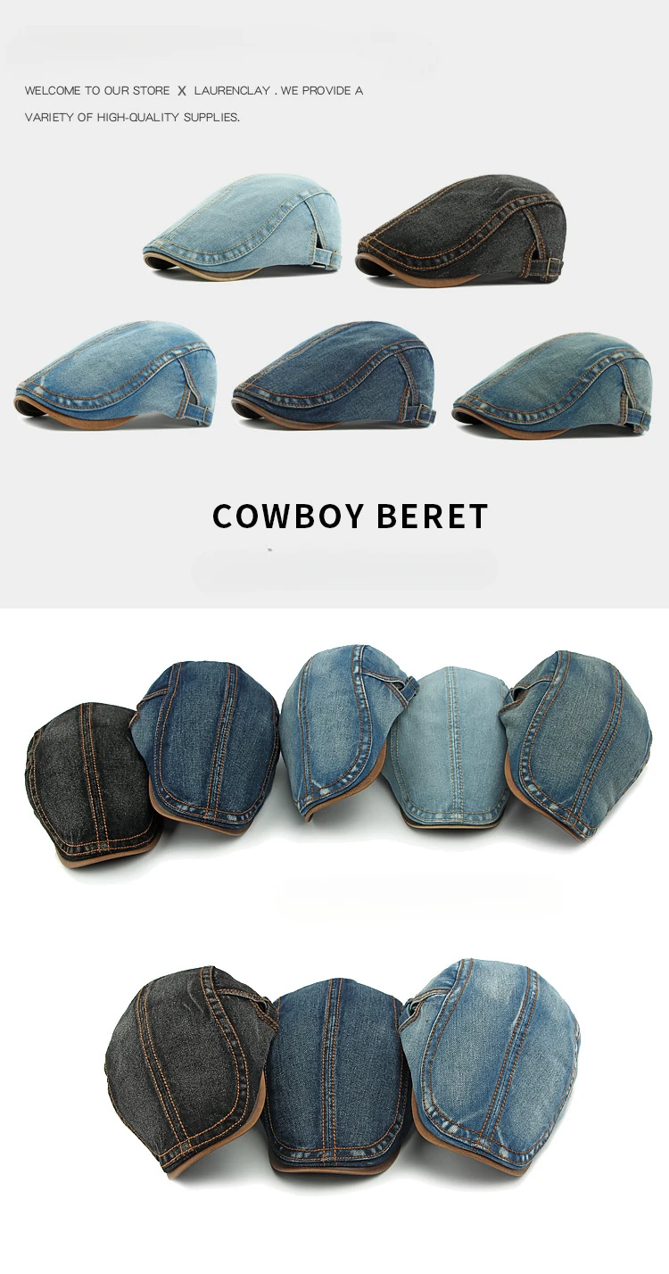 2025 Frühling Neue Gewaschene Denim-Mütze Herren-Baskenmütze Britische Retro-Kappe Damen-Freizeitmütze – Detail 1