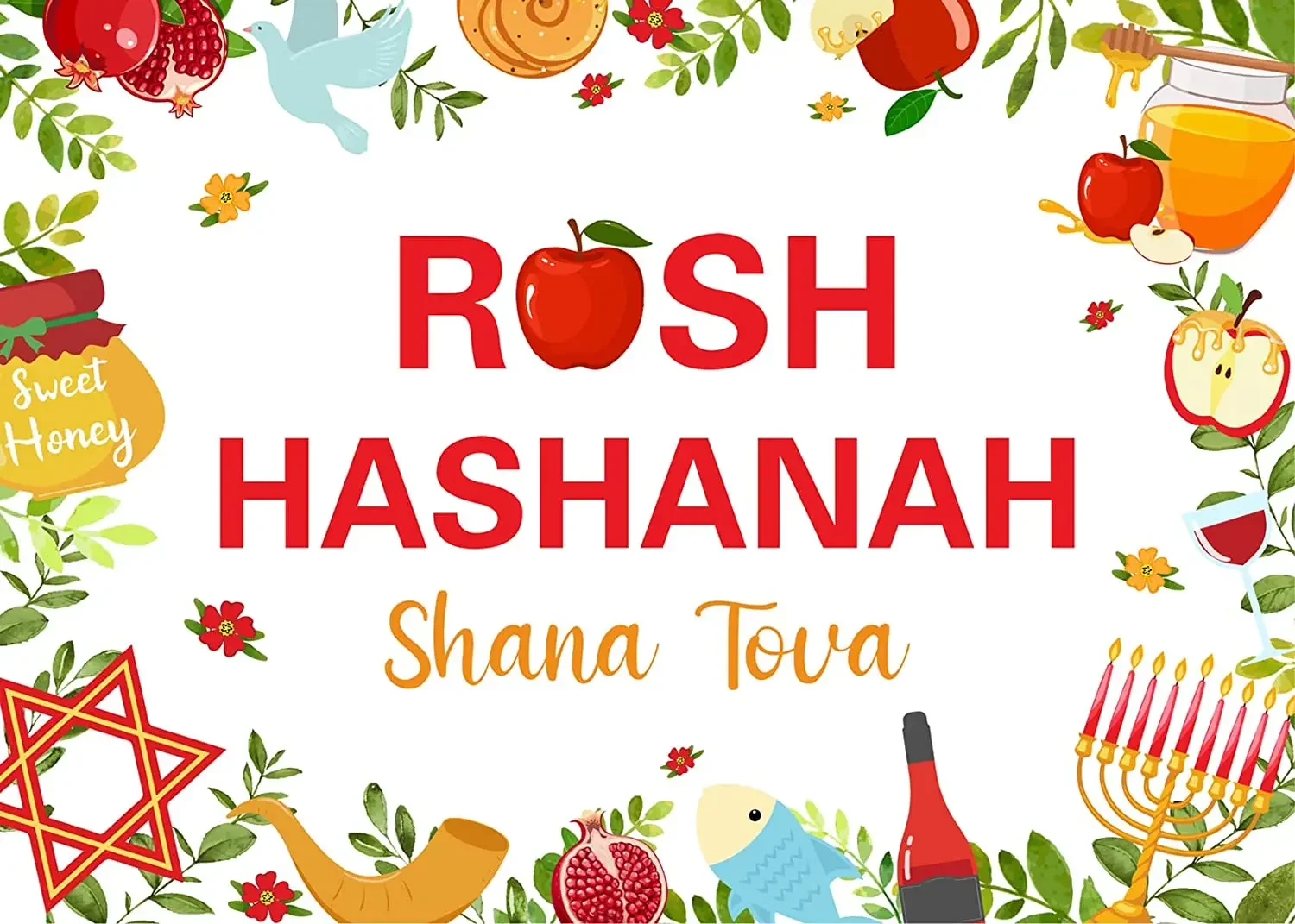 

Rosh Hashanah Background Cloth Jewish New Year Decoration Hanukkah Decoration Vinyl Shooting Photo Background Desktop Decoration
