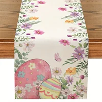 Spring Easter Eggs Flowers Printed Linen Table Runner Table Decor Watercolor Floral Table Runners Holiday Wedding Party Decor 1